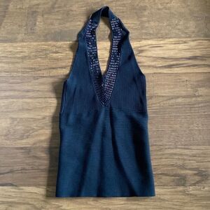 WHITE HOUSE/BLACK MARKET~HALTER~BEADED NECKLINE~RIBBED FABRIC~NEVER WORN~TC